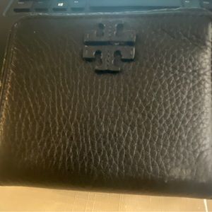 Tory Burch Bifold Wallet - Black with Tory Burch Stitched Logo (Gently Used)